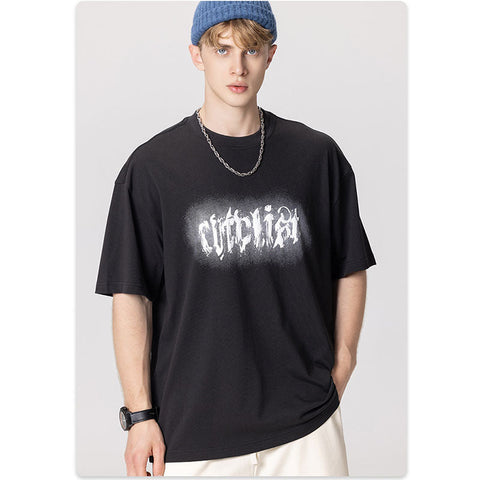 RSFoam Mesh Letter Print Dark Wave T-Shirt