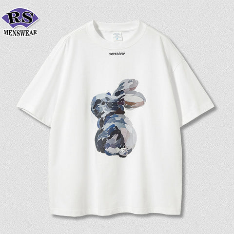 RS oil painting bunny printing trendy brand T-Shirts