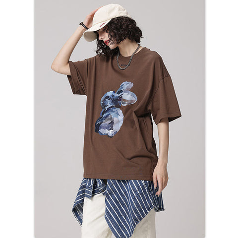 RS oil painting bunny printing trendy brand T-Shirts