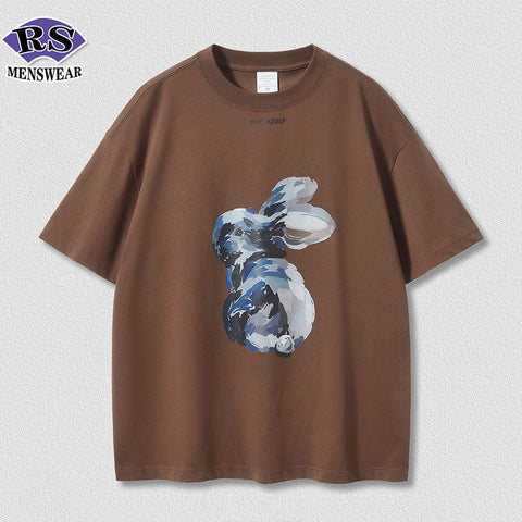 RS oil painting bunny printing trendy brand T-Shirts