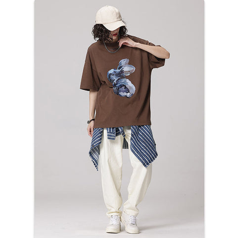 RS oil painting bunny printing trendy brand T-Shirts
